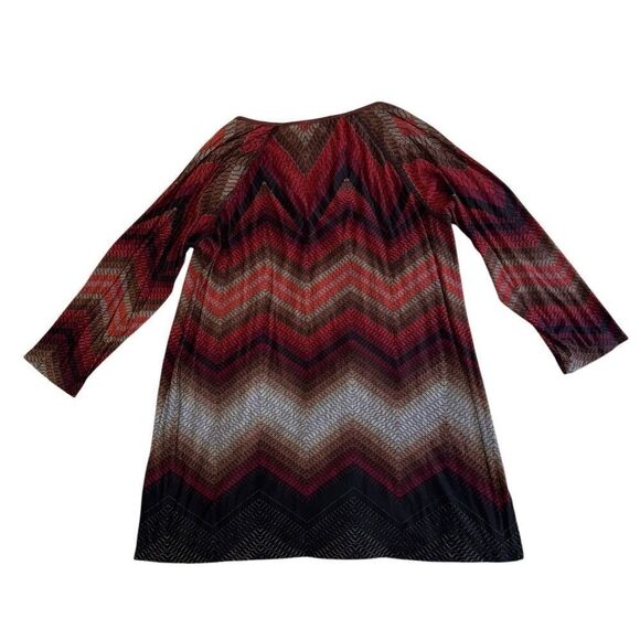 One World Women's Bohoemian Multi Color V Neck Long Sleeve Top Size Large - Picture 2 of 6